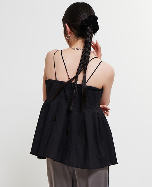 インド綿タックフレアーキャミブラウス 詳細画像 ブラック 4