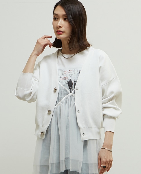 リブ編み前後2WAYニットカーディガン 詳細画像 ホワイト 1