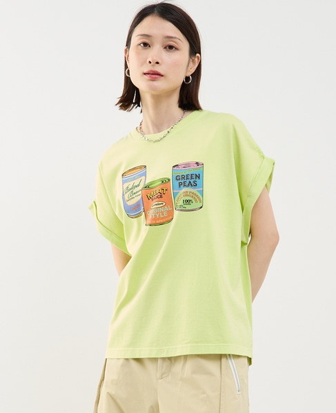 ヴィンテージ風プリント入りフレンチスリーブTシャツ 詳細画像 ライトグリーン 1
