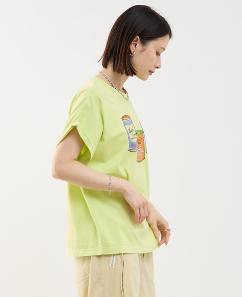 ヴィンテージ風プリント入りフレンチスリーブTシャツ 詳細画像 ライトグリーン 2