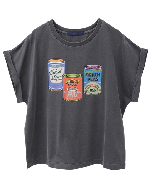 ヴィンテージ風プリント入りフレンチスリーブTシャツ 詳細画像 チャコールグレー 1