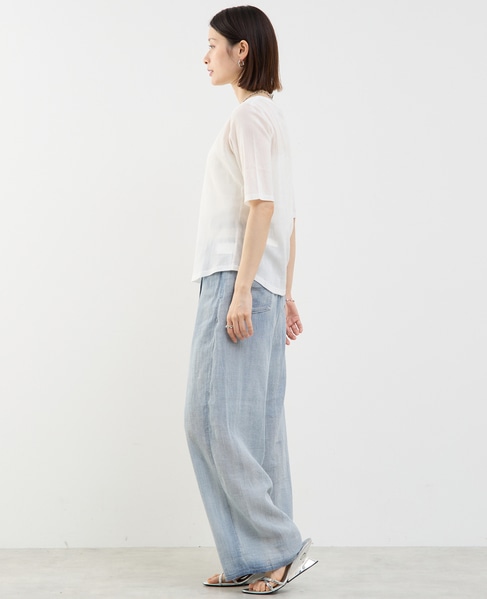 コットンチュールヘンリーネック5分袖Tシャツ 詳細画像 ホワイト 10