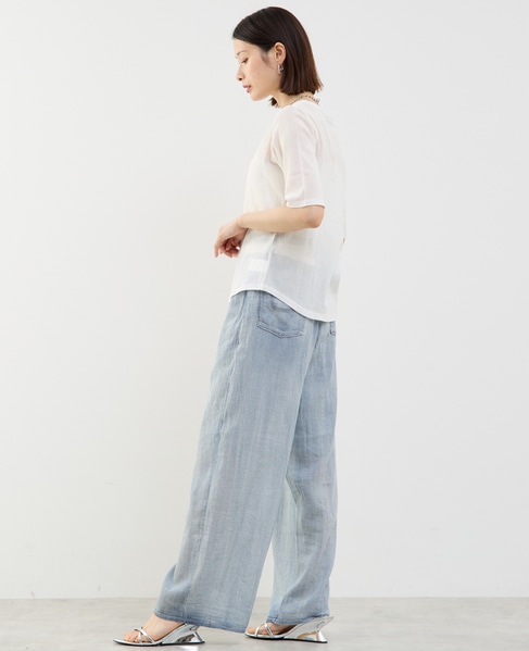 コットンチュールヘンリーネック5分袖Tシャツ 詳細画像 ホワイト 11