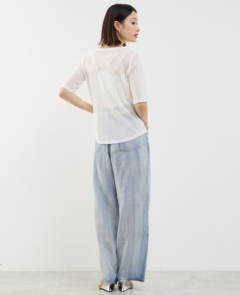 コットンチュールヘンリーネック5分袖Tシャツ 詳細画像 ホワイト 12