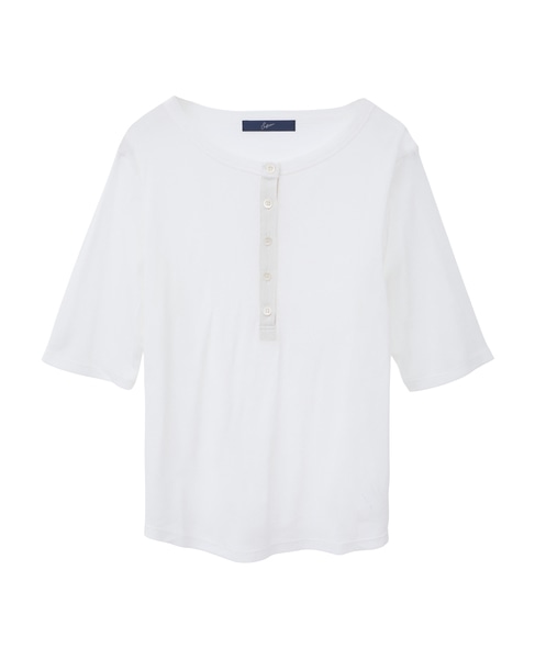 コットンチュールヘンリーネック5分袖Tシャツ 詳細画像 ホワイト 13