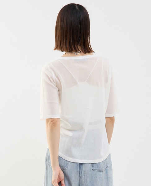 コットンチュールヘンリーネック5分袖Tシャツ 詳細画像 ホワイト 3