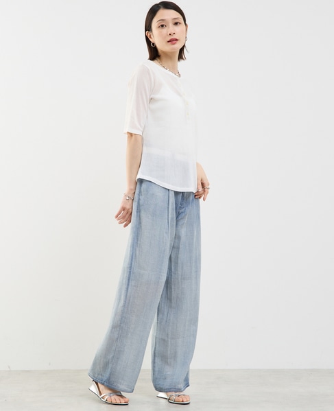 コットンチュールヘンリーネック5分袖Tシャツ 詳細画像 ホワイト 6