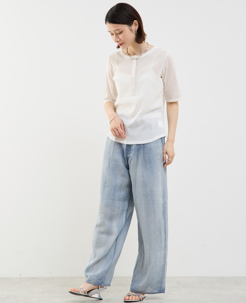 コットンチュールヘンリーネック5分袖Tシャツ 詳細画像 ホワイト 7