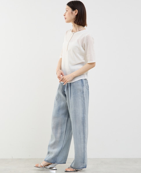 コットンチュールヘンリーネック5分袖Tシャツ 詳細画像 ホワイト 8