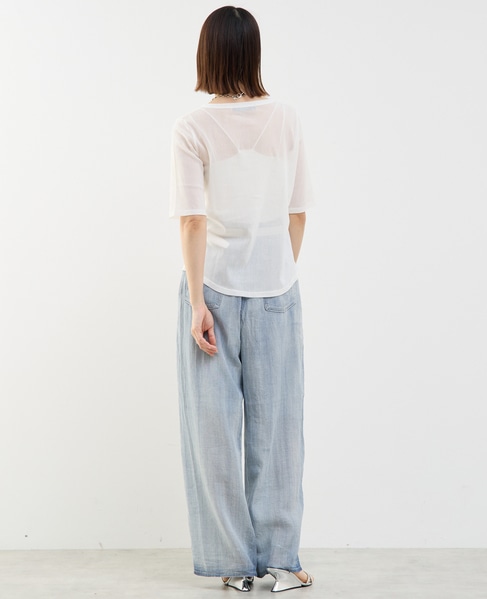 コットンチュールヘンリーネック5分袖Tシャツ 詳細画像 ホワイト 9