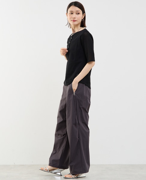 コットンチュールヘンリーネック5分袖Tシャツ 詳細画像 ブラック 11