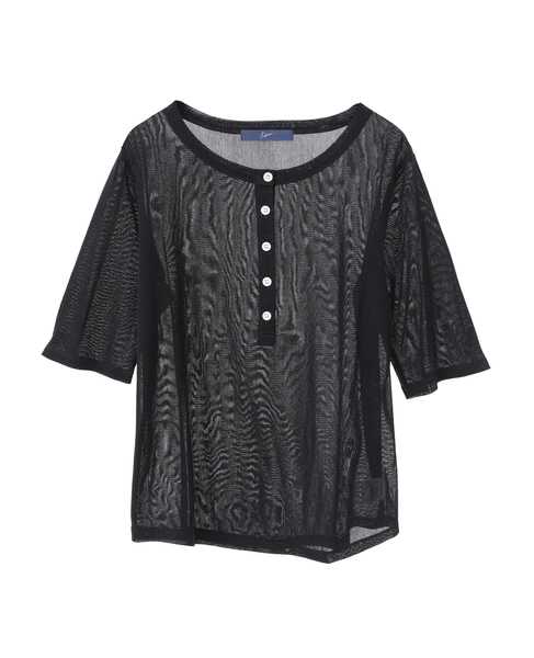 コットンチュールヘンリーネック5分袖Tシャツ 詳細画像 ブラック 12