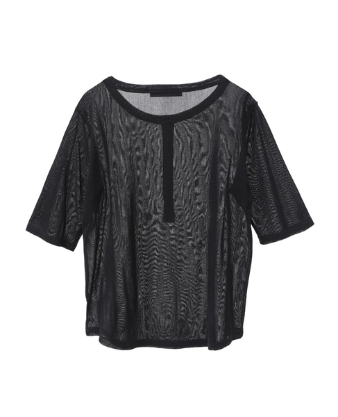 コットンチュールヘンリーネック5分袖Tシャツ 詳細画像 ブラック 13