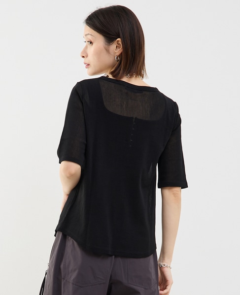 コットンチュールヘンリーネック5分袖Tシャツ 詳細画像 ブラック 3