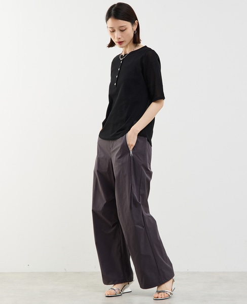 コットンチュールヘンリーネック5分袖Tシャツ 詳細画像 ブラック 5