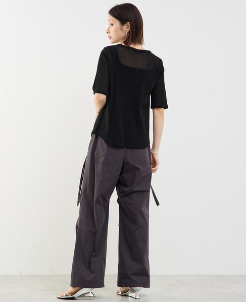 コットンチュールヘンリーネック5分袖Tシャツ 詳細画像 ブラック 8