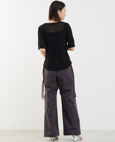 コットンチュールヘンリーネック5分袖Tシャツ 詳細画像 ブラック 9