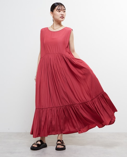 ボートネックギャザーティアードワンピース 詳細画像 チェリーピンク 1