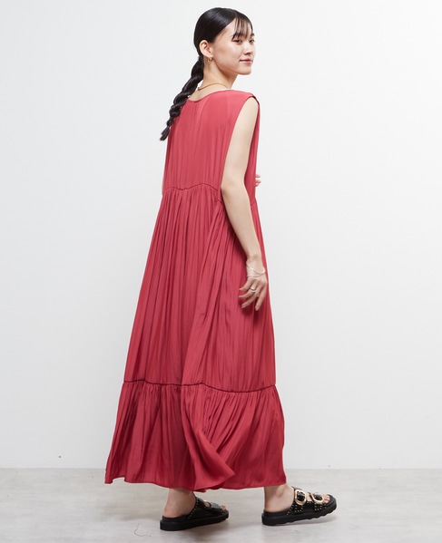 ボートネックギャザーティアードワンピース 詳細画像 チェリーピンク 8