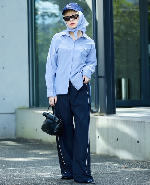 スカーフ付ビックシャツ 詳細画像 ストライプ 2