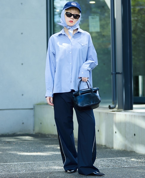 スカーフ付ビックシャツ 詳細画像 ストライプ 5