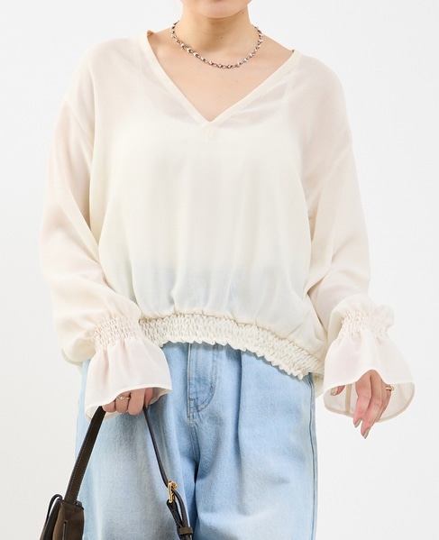 深Vネックブラウス 詳細画像 オフホワイト 1