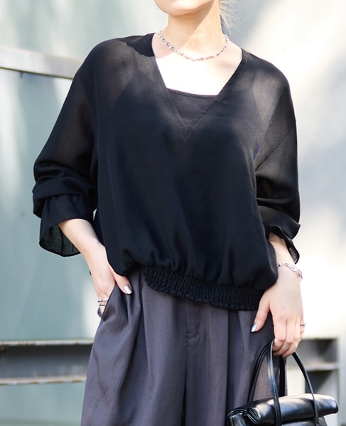 深Vネックブラウス 詳細画像 ブラック 1