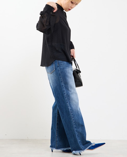 カットジャカードシアーパフスリーブブラウス 詳細画像 ブラック 7