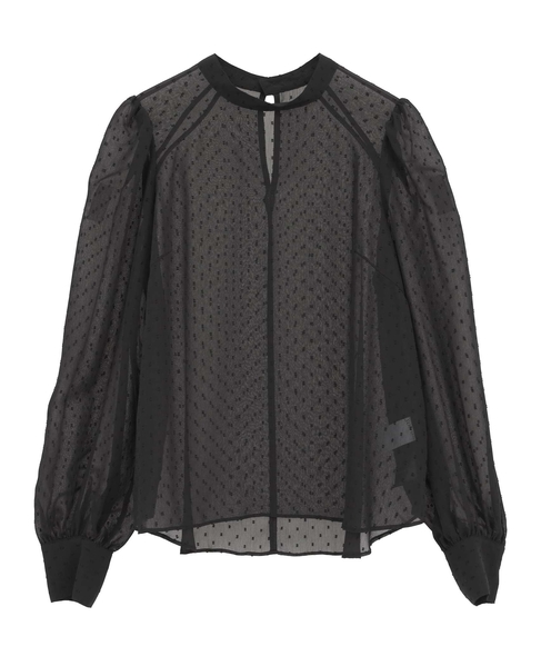 カットジャカードシアーパフスリーブブラウス 詳細画像 ブラック 9