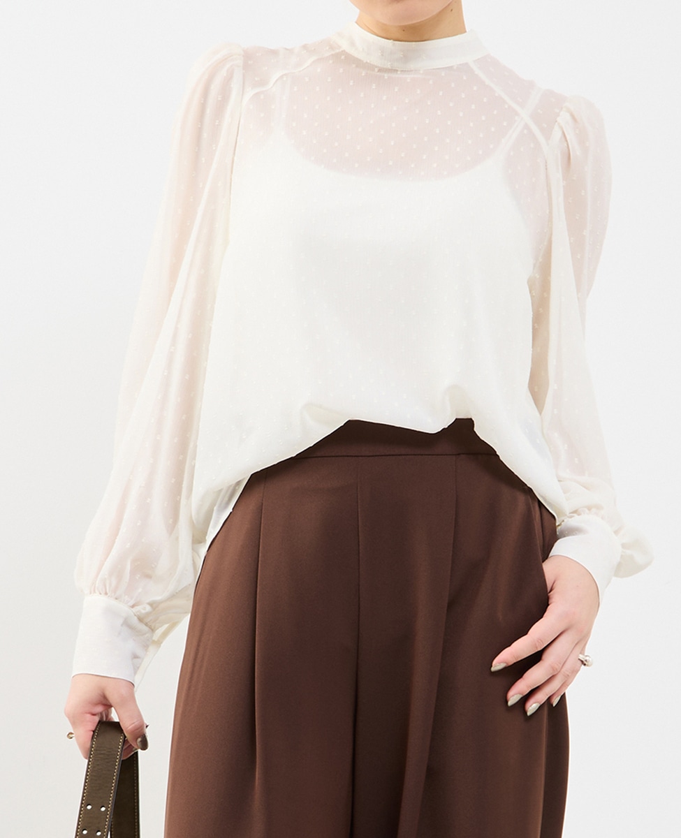 カットジャカードシアーパフスリーブブラウス｜SOFFITTO