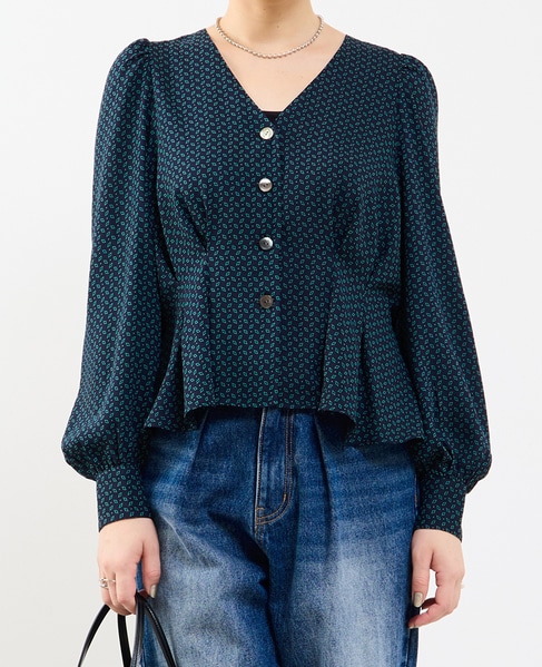 Vネックウエストタックブラウス 詳細画像 グリーン系その他 1