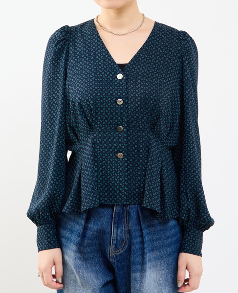 Vネックウエストタックブラウス 詳細画像 グリーン系その他 12