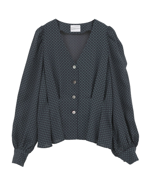 Vネックウエストタックブラウス 詳細画像 グリーン系その他 14