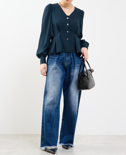 Vネックウエストタックブラウス 詳細画像 グリーン系その他 2