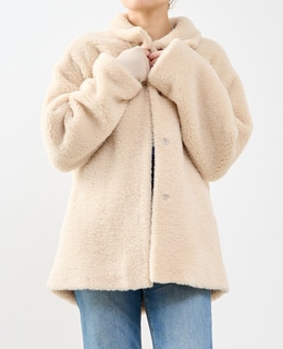 スタンド袖口リブミドル丈ファーコート