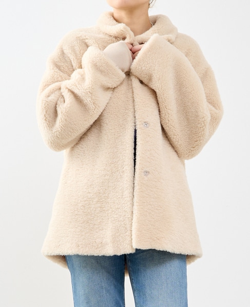 スタンド袖口リブミドル丈ファーコート 詳細画像 ベージュ系その他 1