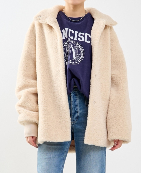 スタンド袖口リブミドル丈ファーコート 詳細画像 ベージュ系その他 2