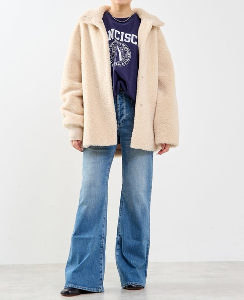 スタンド袖口リブミドル丈ファーコート 詳細画像 ベージュ系その他 3