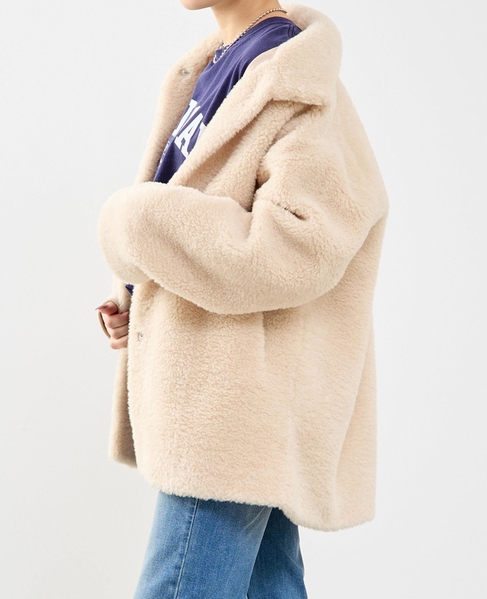 スタンド袖口リブミドル丈ファーコート 詳細画像 ベージュ系その他 4