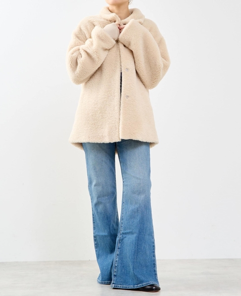 スタンド袖口リブミドル丈ファーコート 詳細画像 ベージュ系その他 7