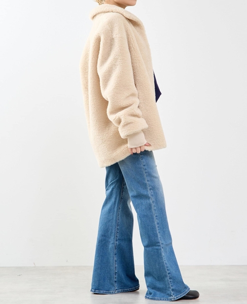 スタンド袖口リブミドル丈ファーコート 詳細画像 ベージュ系その他 9