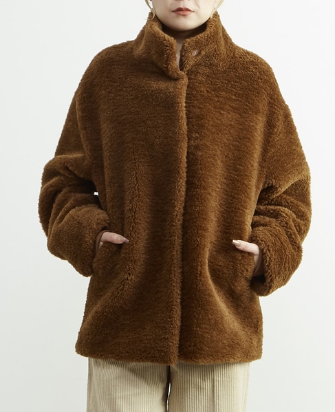 スタンド袖口リブミドル丈ファーコート 詳細画像 ブラウン系その他 1