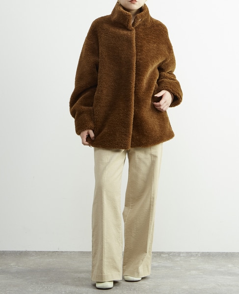 スタンド袖口リブミドル丈ファーコート 詳細画像 ブラウン系その他 2