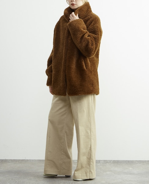 スタンド袖口リブミドル丈ファーコート 詳細画像 ブラウン系その他 7