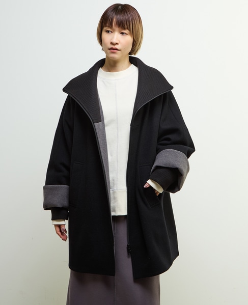 【nota della mano sinistra（ノータ デラ マノ シニストラ）】ドルマンファスナーハイネックコート 詳細画像 ブラック 1