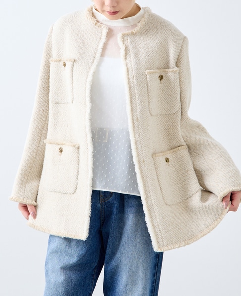 【A_/エース】BALIノーカラーコート 詳細画像 オフホワイト 2