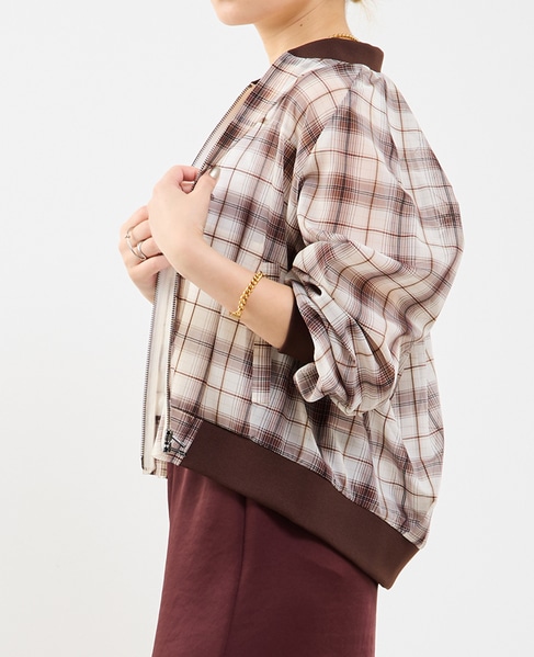 チェック柄シアーブルゾン 詳細画像 ホワイト系その他 3