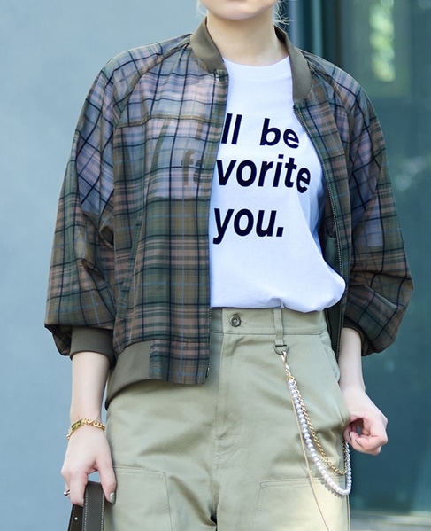 チェック柄シアーブルゾン 詳細画像 グリーン系その他 1