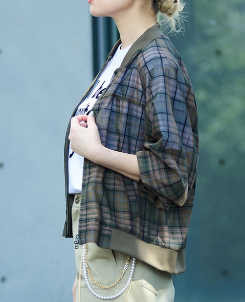 チェック柄シアーブルゾン 詳細画像 グリーン系その他 3