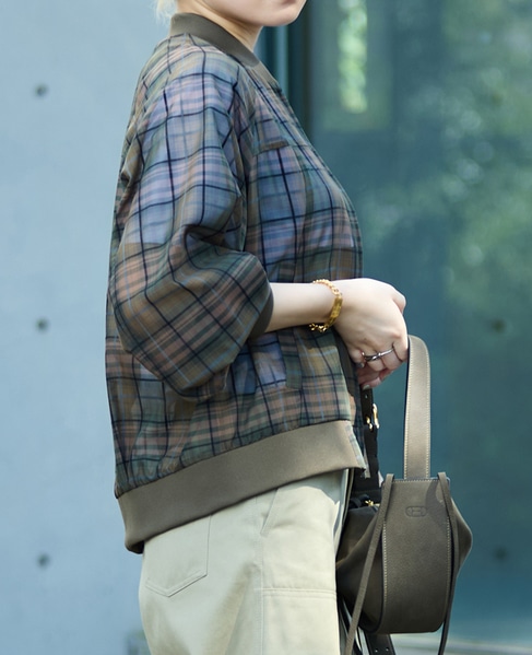 チェック柄シアーブルゾン 詳細画像 グリーン系その他 4